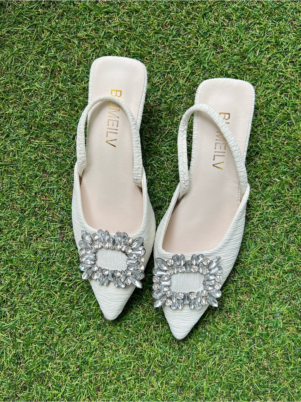 Women's Cream Embellished Slingback Shoes